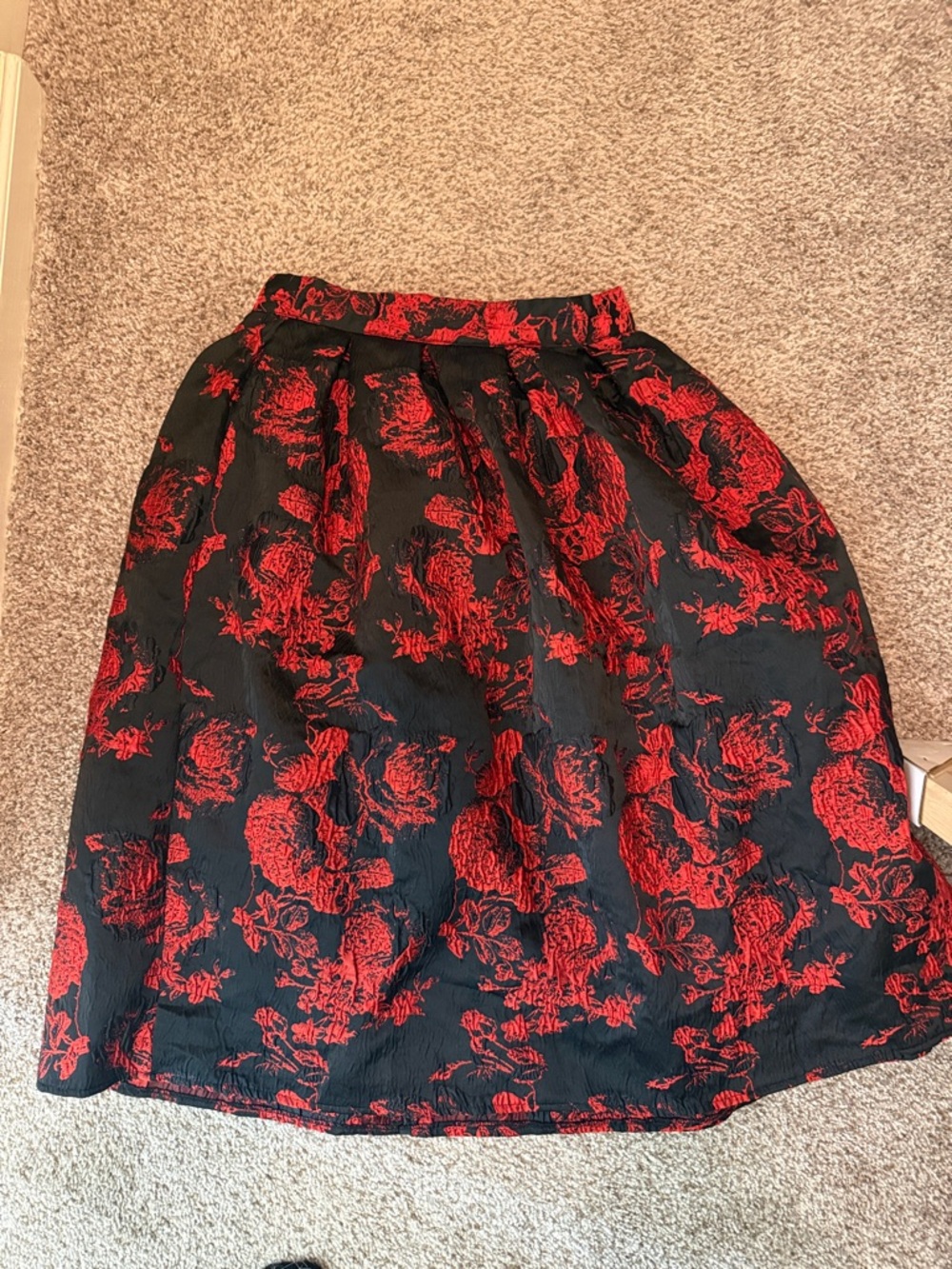 Floral Red and Black Midi Skirt